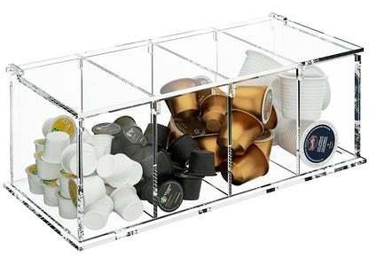 RR RAXMIN Coffee Capsule Holder Acrylic Box K Cup Holder Coffee Pod Storage Clear Acrylic 4 Compartment with Lid Organizer Coffee Bar Accessories