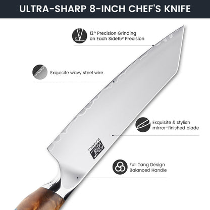 ZJIANKJ Chef Knife, 8-inch Hand Forged Professional Kitchen Knife with Japanese 10Cr15MoV Stainless Steel Gyuto Knife with Blue Ergonomic Handle, Razor-Sharp Cooking Knife in Gift Box