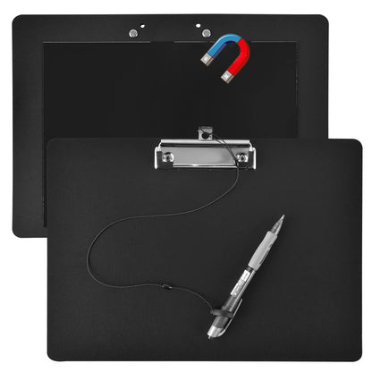 2 Pack 9 x 12.5 Magnetic Horizontal Clipboard Black Clipboards with Pen Holder Low Profile clipboard Inch Standard Horizontal Clipboard for Industrial Transportation Office