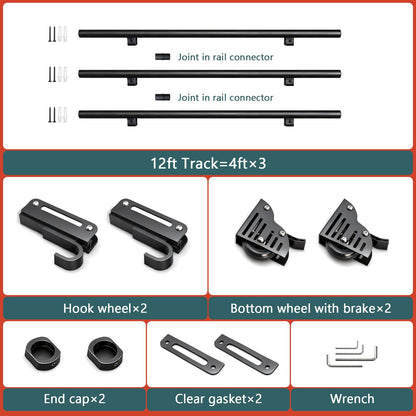 104RDHOUSE 12FT Sliding Library Ladder Hardware Kit,Black Telescopic Top Hook,Bottom Wheel with Brake,MAX Load 300lbs,No Ladder