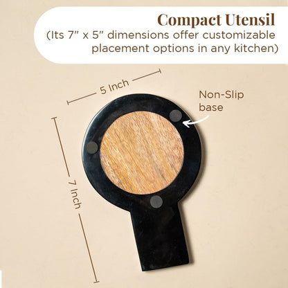 Folkulture Spoon Rest or Holder, 7 x 5" Resin Spoon Rest for Kitchen Utensils, Rustic Kitchen Decor (Black)