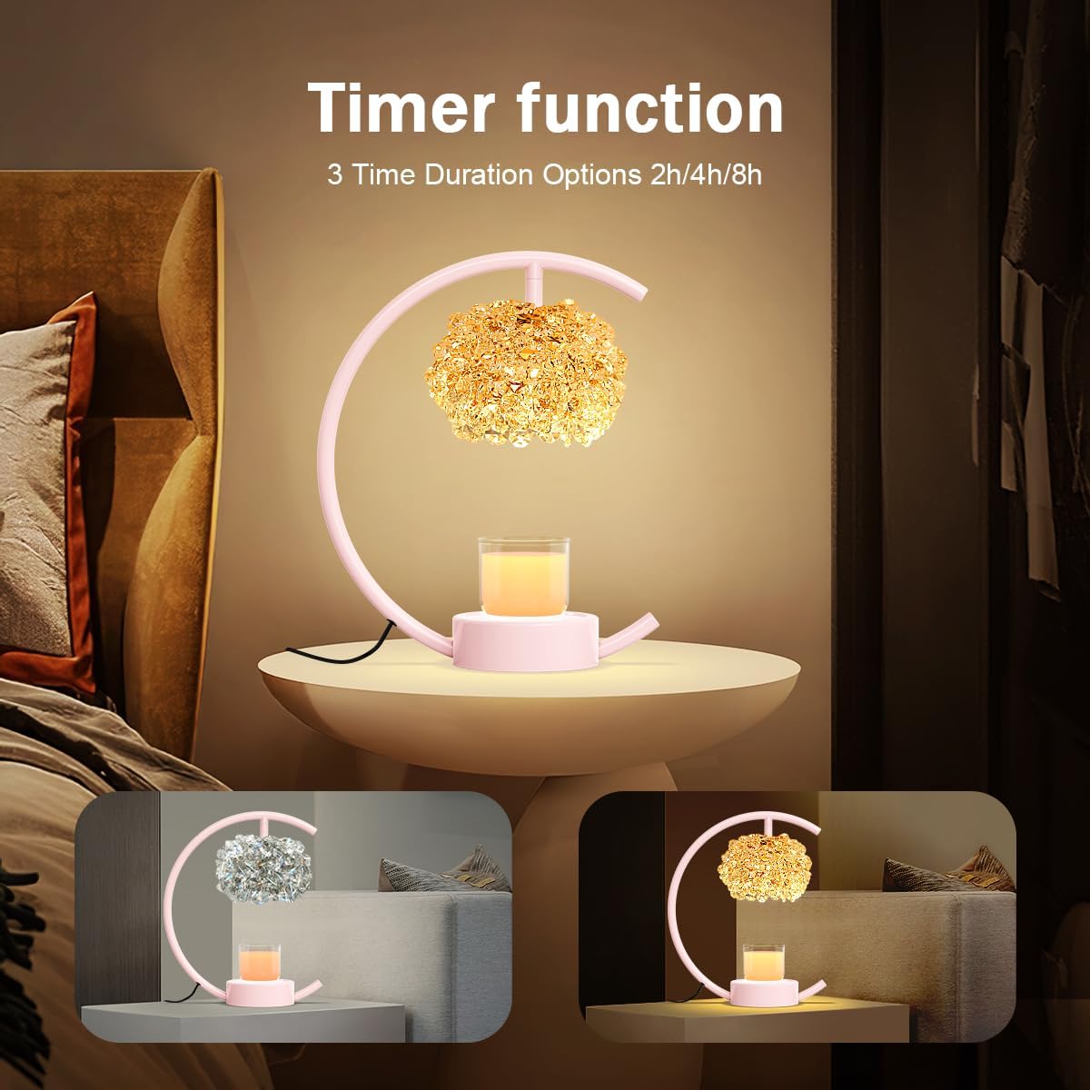 Design+2Bulbs,Home Yeuslor Pink Candle Warmer Lamp for Jar Candles with Adjustable BrightnessTimerHandcrafted