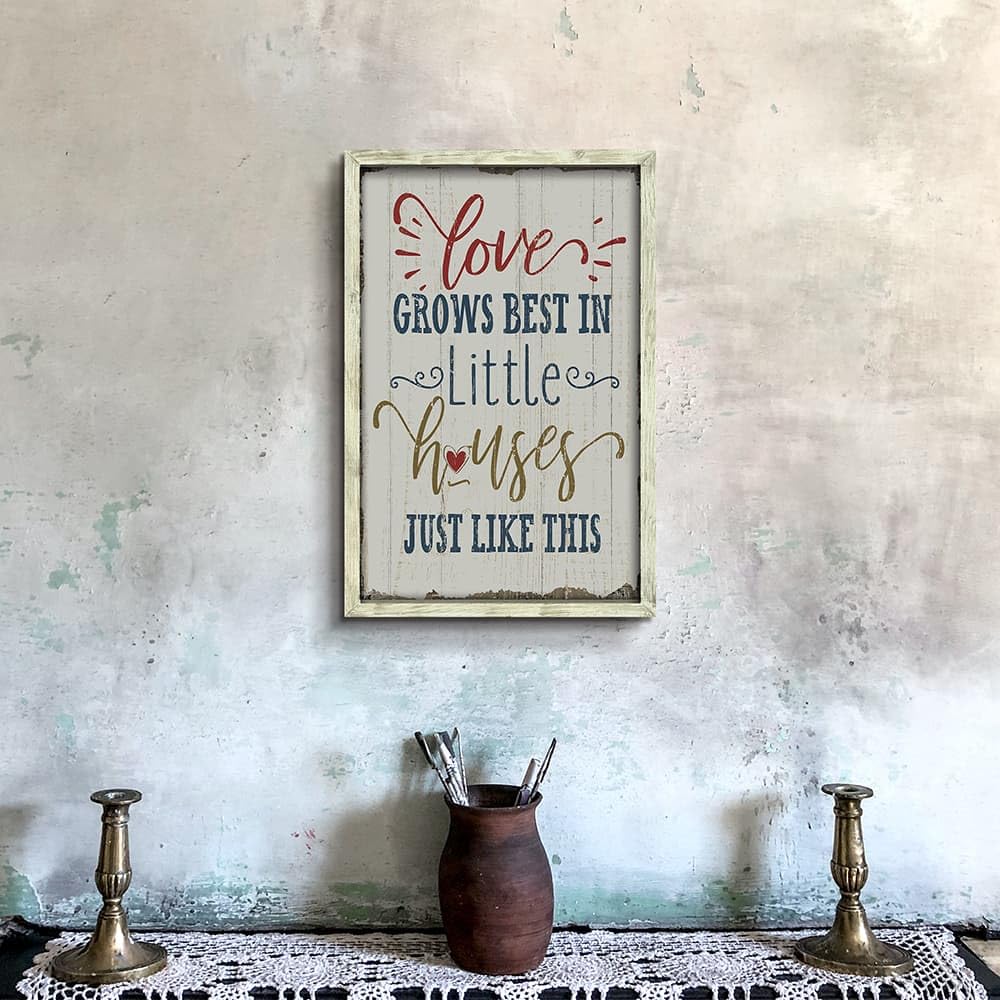 Rustic Home Sign Wall Decor: Farmhouse Family Quotes Wood Framed Art Print Inspirational Love Saying Picture Artwork for Bedroom Living Room Country House Decorations