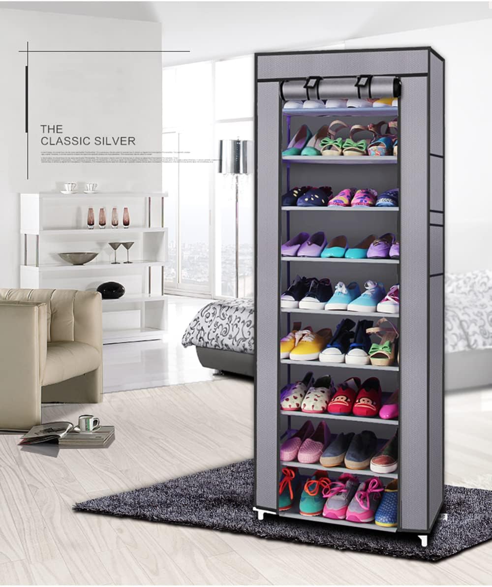 Generic 63" 10-Floor Closet, The Large Shoe Rack Large with dust Cover Shoe Rack with Covers on The Non-Woven Shoe