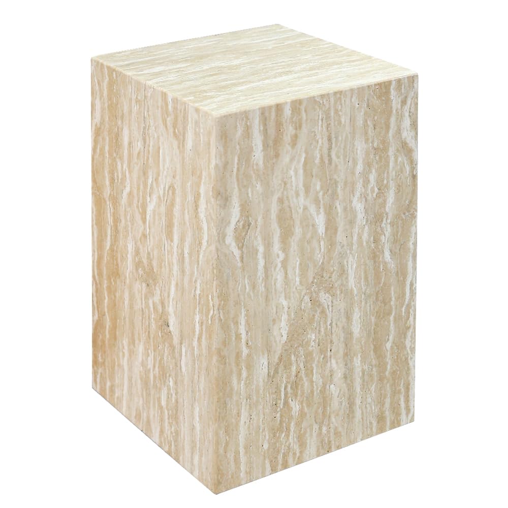 Luxury Marble Side Table,Square End Table for Modern Sofa and Bed, Living Room, Sofa, Bedroom(Travertine)