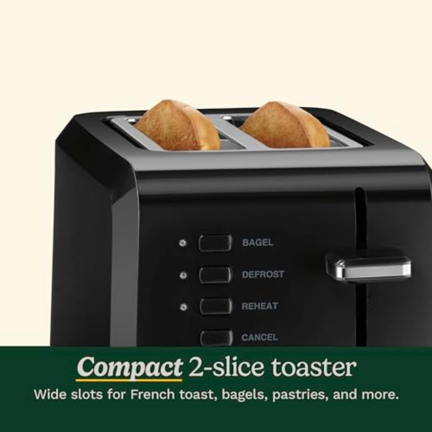 Cuisinart CPT-122BK 2-Slice Compact Plastic Toaster, Slots for Bagels & Bread, 7 Shade Settings, Cancel/Defrost/Reheat Functions, Removable Crumb Tray, Small Kitchen Appliance for Home & Office, Black