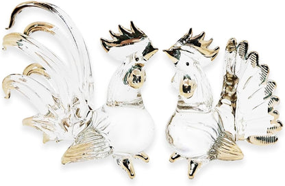 2" 5 Set WitnyStore Tiny Clear Gold Chicken Family Figurine Pieces - Miniature Hand Blown Glass Chickens Hen Rooster