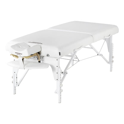 Master Massage 31" Montclair Pro Portable Massage Table Package, Memory Foam Cushioning, Reiki Panels, Shiatsu Cable Release- Tattoo Table, Spa Bed, Facial Bed - White