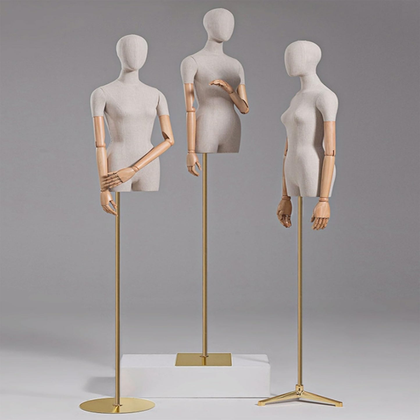 CZCZC Countertop Premium Mannequin with Metal Stand,Linen Female Mannequin,Adjustable Dress Mannequin,Flexible Form Mannequin Torso Wooden Arm Display