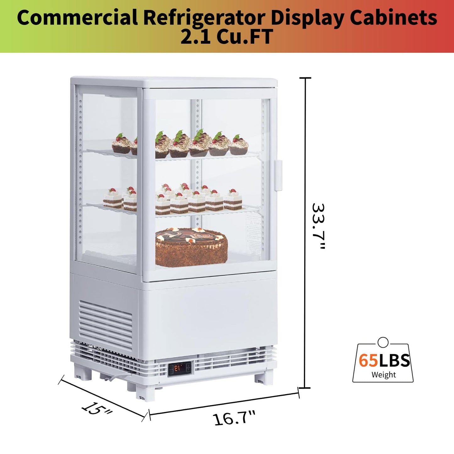 Towallmark Commercial Refrigerator Display Case, 2 Cu.Ft. Countertop Pastry Display Case, Single Door Cake Fridge Bakery Refrigerator with Double-Layered Glass Door and LED Lighting, White