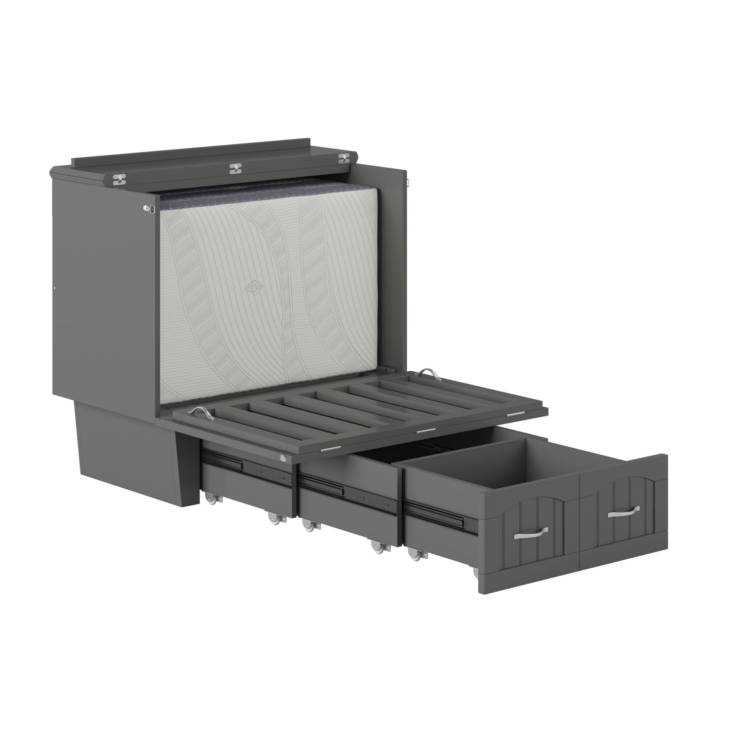 AFI, Nantucket Twin Murphy Bed Chest with Mattress, Storage Drawer and Built-In USB Charger, Grey