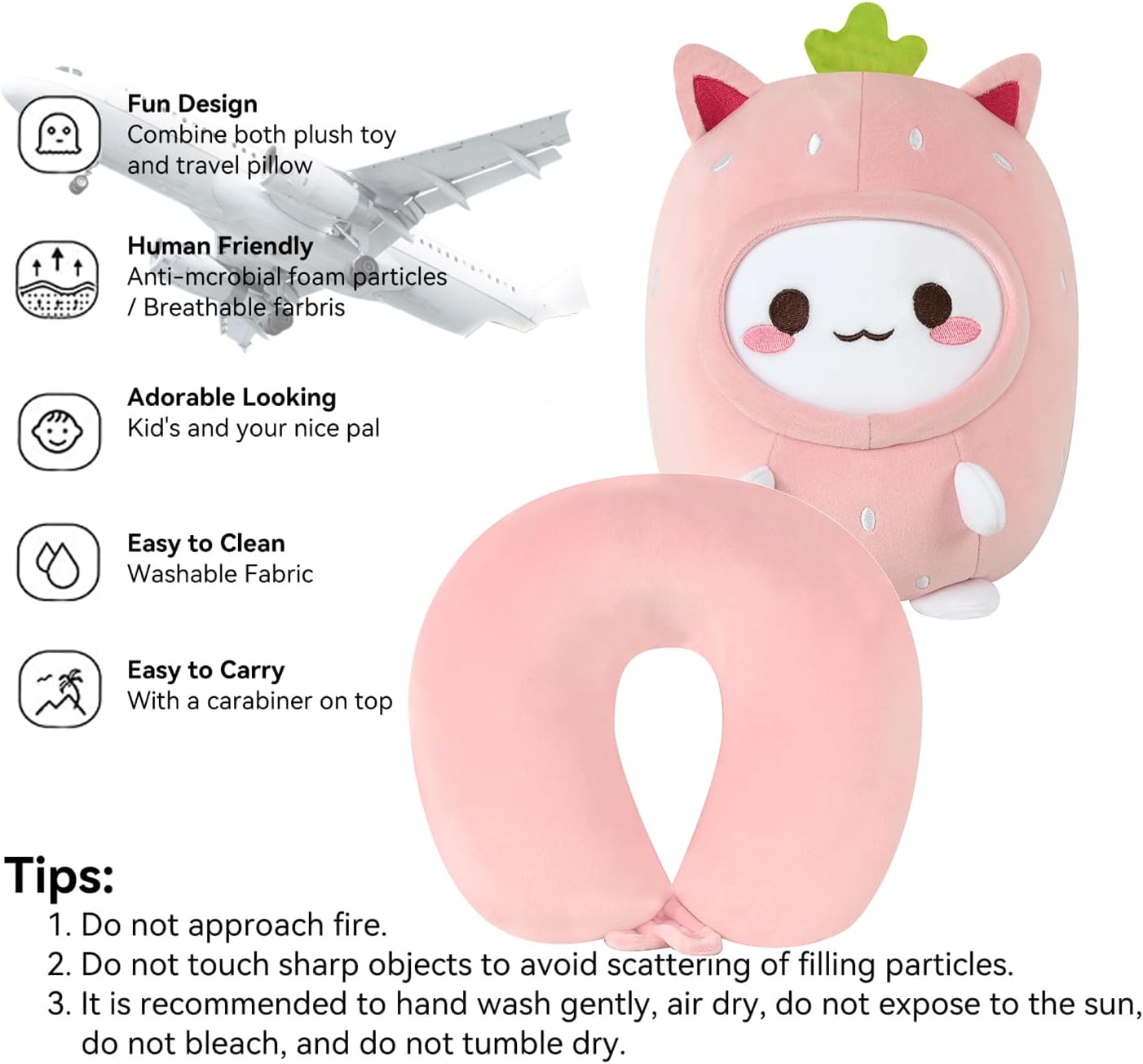 2-in-1 Kids Travel Pillow - Deformable Kids Neck Pillow for Traveling, Soft U-Shaped Pillow with Adorable Animal