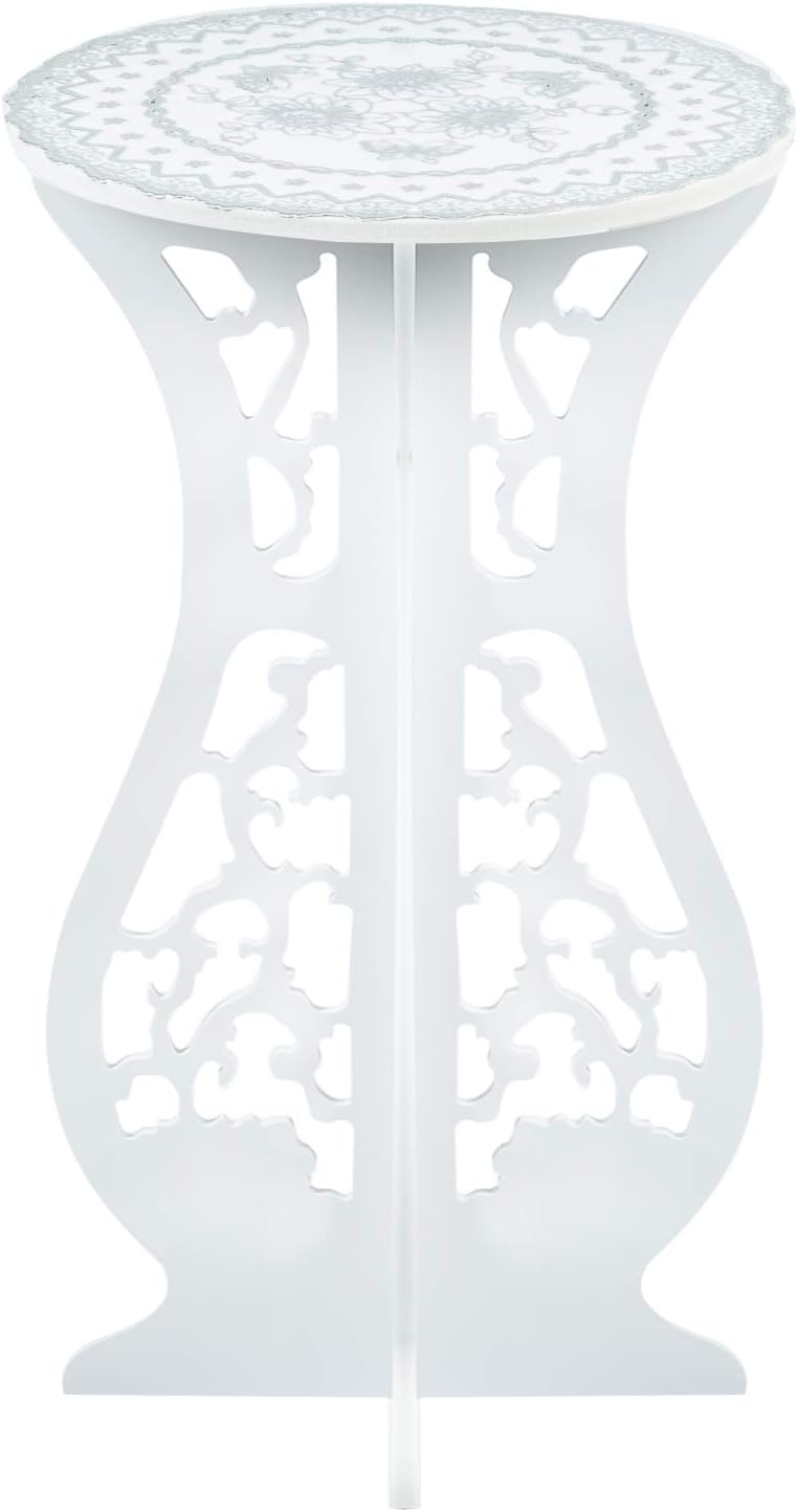 Asian Home (20.5" 10" Beautiful White PVC Board Flower Plant and Vase Stand Display with Intricate Carvings and Gold