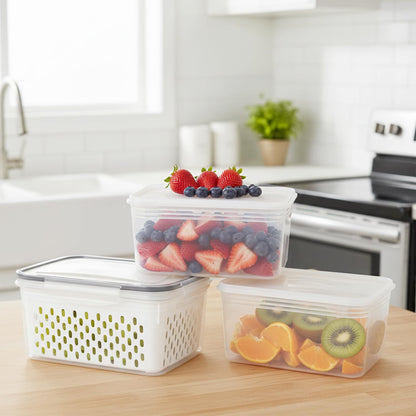 Dukrouk Grape Container for Fridge,3PCS(0.9Qt - 13.5Qt),Leakproof Grape Container with Removable Colander,Dishwasher & microwave safe Produce Containers,Keep Fruits, Vegetables, Meat Fresh Longer