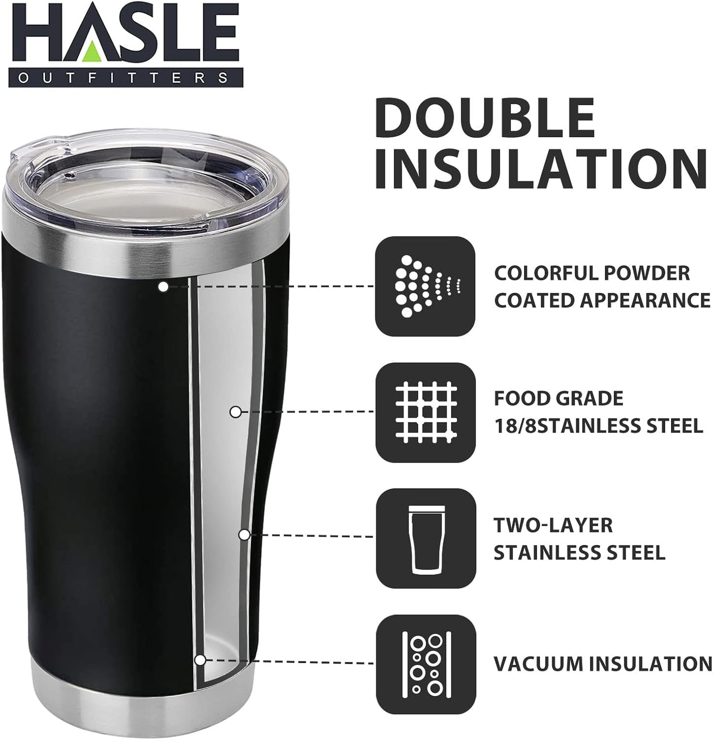 20 oz 6 Pack HASLE OUTFITTERS Tumbler Bulk, Stainless Steel Tumblers with Lid, Vacuum Insulated Tumbler, Double Wall