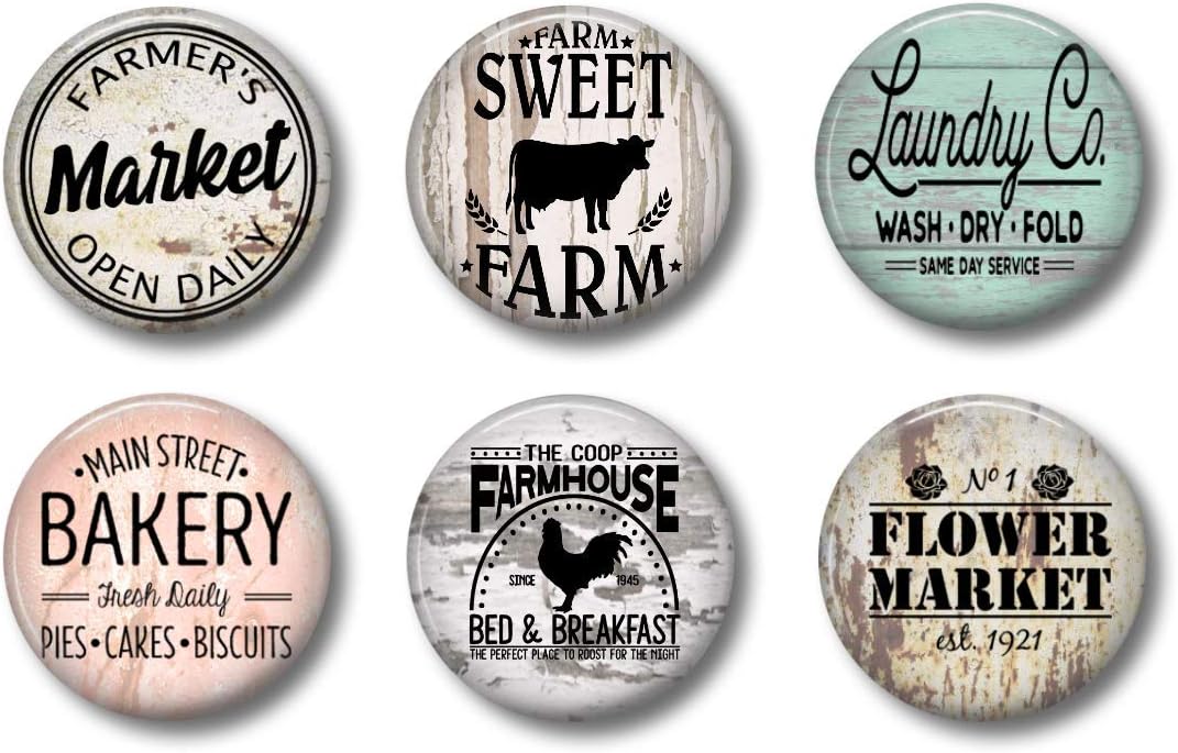 FARMHOUSE MAGNETS - Set of 6 Cute Fridge Magnets for Home School or Office (Farmhouse Set 1)