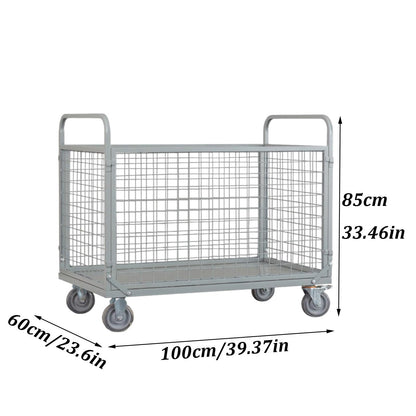 Heavy Duty Foldable Platform Cart with Cage, 2000 LBS Capacity, Ideal for Warehouse Supermarkets and Multipurpose Use