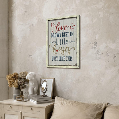 Rustic Home Sign Wall Decor: Farmhouse Family Quotes Wood Framed Art Print Inspirational Love Saying Picture Artwork for Bedroom Living Room Country House Decorations