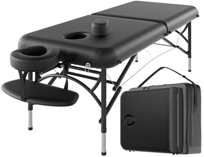 CLORIS 84" Professional Massage Table Portable 2 Folding Lightweight Facial Salon Spa Tattoo Bed Height Adjustable with Carrying Bag & Aluminium Leg Hold Up to 1100LBS Black Widen