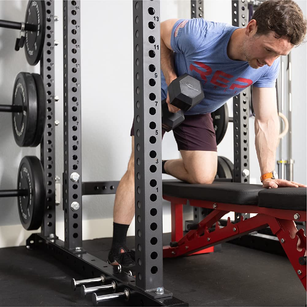 REP Fitness Rubber Hex Dumbbells, Include Black Rack, 5–50 lb Weight Pairs, Heavy-Duty Sets, Textured Handles, Bundled Package for Men & Women, Home Gym Strength Training, Lifting and Muscle Growth