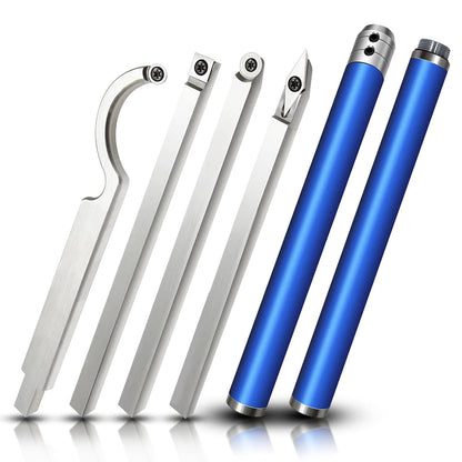Carbide Tipped Wood Turning Tools Set, Lathe Rougher Finisher Swan Neck Hollowing Tools and Interchangeable Aluminum Alloy Grip Handle with Diamond Round Square Carbide Inserts