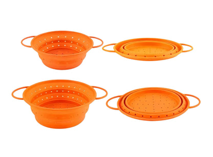 Silicone Colander, Collapsible Colander, Kitchen Food Strainer, Colander with Handles, Foldable Colander, Space-Saving Design, 2-pack