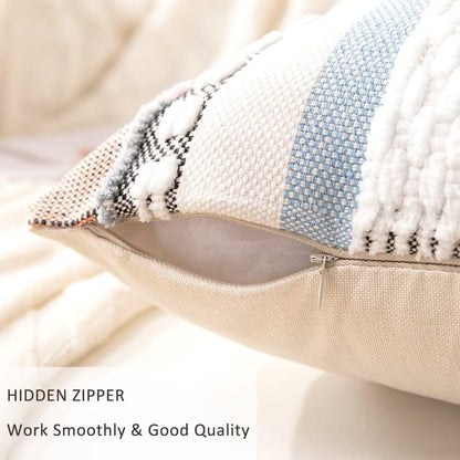 Boho Throw Pillow Covers 18x18 Set of 2 Farmhouse Decorative Cushion Case Striped Square Pillows Cover Chenille Pillow Cases Accent Neutral Pillowcase for Sofa Couch Bed,Sky Blue