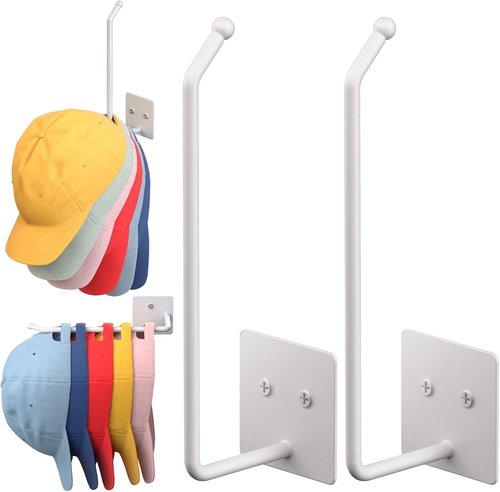Durmmur Hat Racks - 2 Pack Baseball Cap Organizer with Strong Adhesive | 8.07" Wall-Mounted Storage (White)