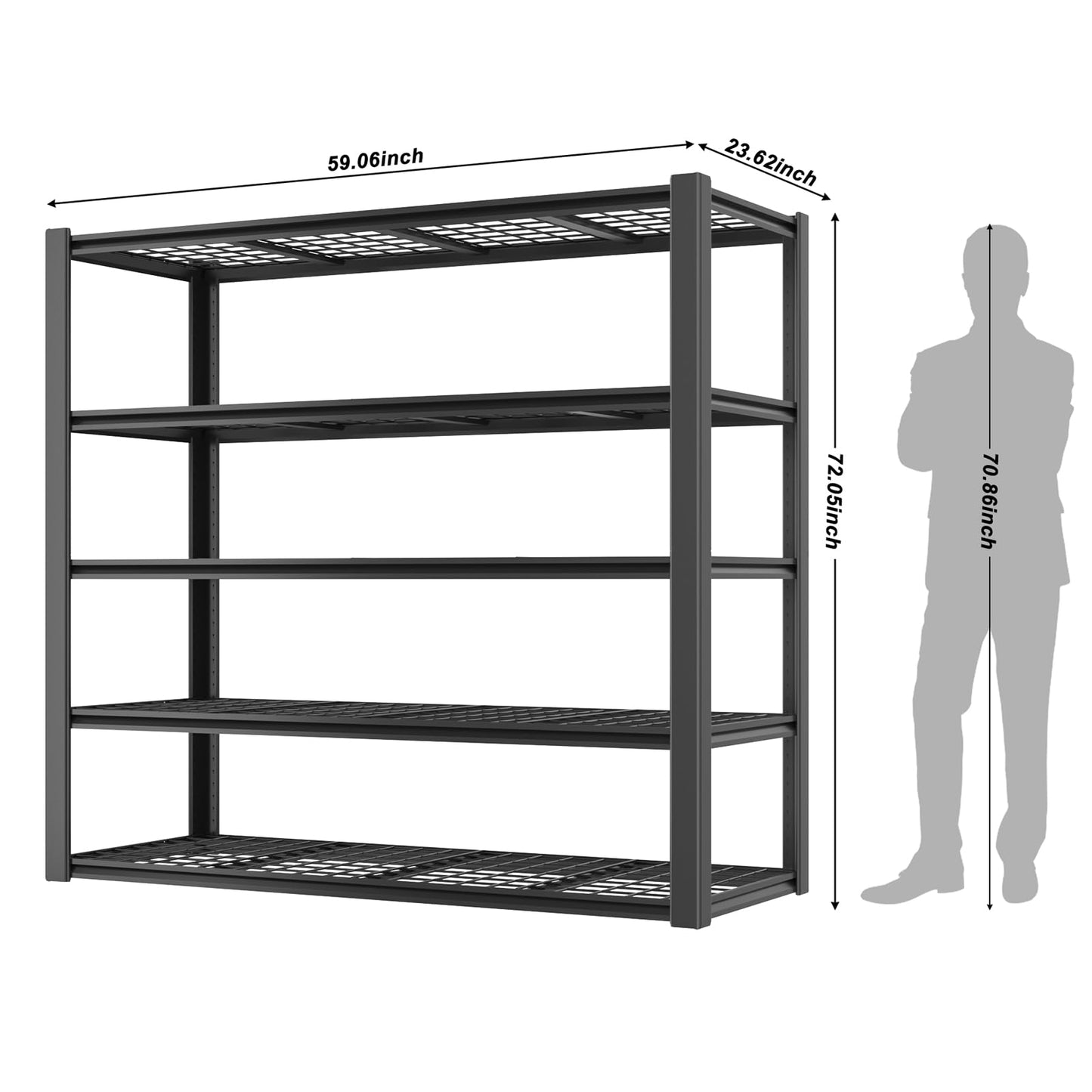Homdox 3000LBS Heavy Duty Garage Shelving, 5 Tier Adjustable Storage Shelves, 60" W x 24" D x 72" H Metal Shelving Unit for Garage, Pantry, Basement, Black