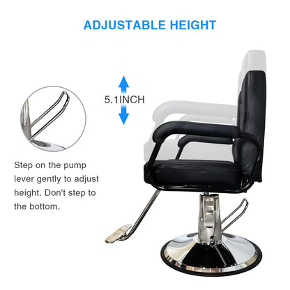 VLNOTY Barber Chair for Hair Stylist with Heavy Duty Hydraulic Pump, Adjustable Height, 135° Reclining Backrest, 360° Swivel, Chrome Base, Black Leather