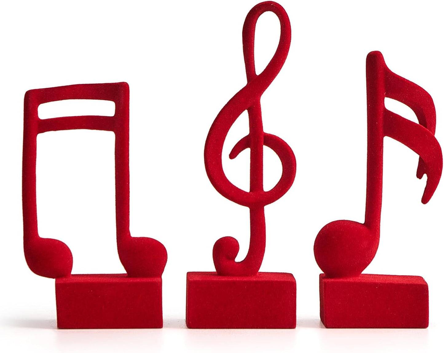 3 FUNTEREST Piece Music Note Sculptures for Shelf Decor Aesthetic Red Velvet Resin Music Note Statue Bookshelf Coffee