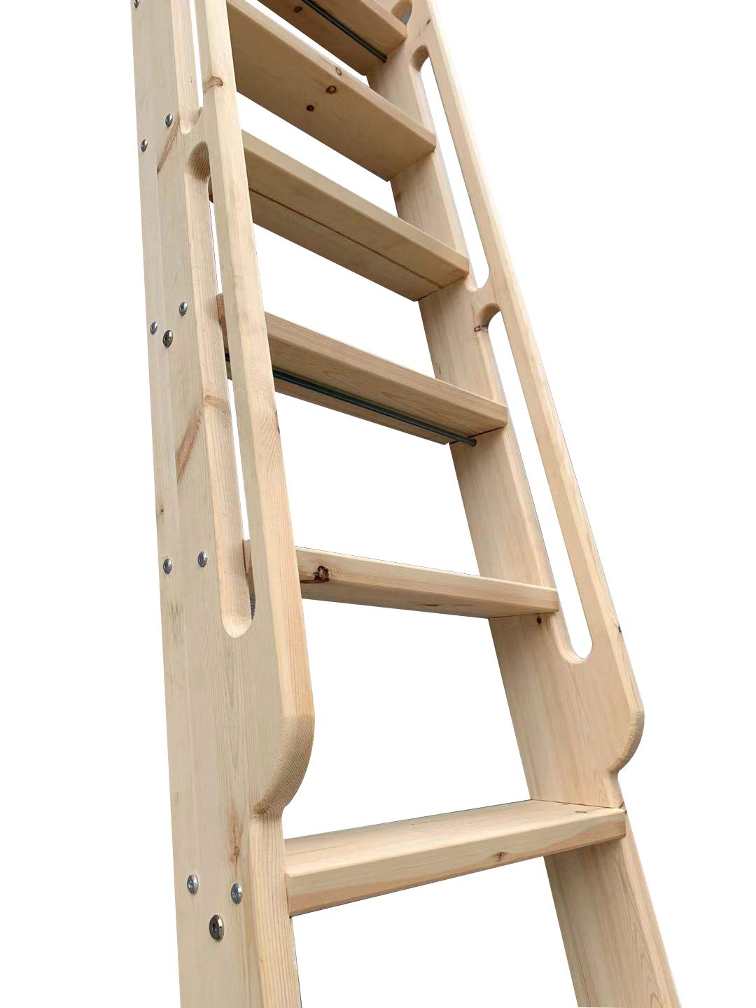 DIYHD 87" Solid Knotty Pine Wood Sliding Library Ladder, Unfinished Rolling Ladder with Extended Handrails & Widened Base, Pre-Cut Top for Sliding Hardware, Indoor Loft & Bookshelf Access