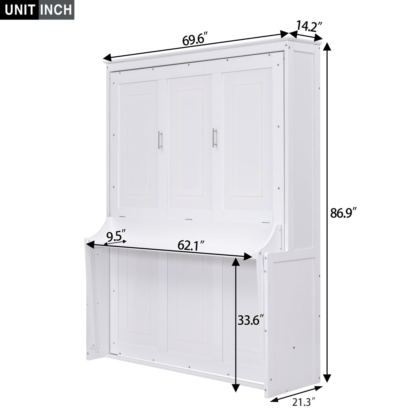 Merax Upgrade Queen Size Murphy Bed Space-Saving Wooden Wall Bedframe with a Shelf for Guest Room,Home Office,White