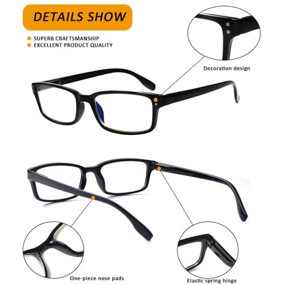 Kerecsen 6-Pack Reading Glasses Blue Light Blocking,Spring Hinge Readers for Men Women,Computer Eyeglasses (6 Black, 1.5, multiplier_x)