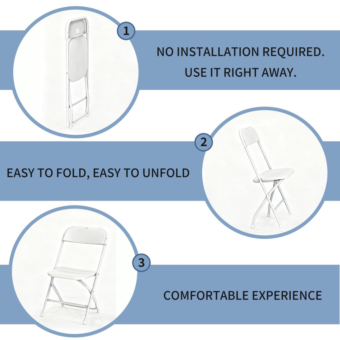 YLGJ&TIDY Plastic Folding Chair Set, Heavy Duty Stackable with Sturdy Frame,No Assembly Required Comfortable Indoor Outdoor Portable Chairs for Party Wedding Office (White PP, 20 Pack)
