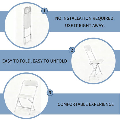 YLGJ&TIDY Plastic Folding Chair Set, Heavy Duty Stackable with Sturdy Frame,No Assembly Required Comfortable Indoor Outdoor Portable Chairs for Party Wedding Office (White PP, 20 Pack)