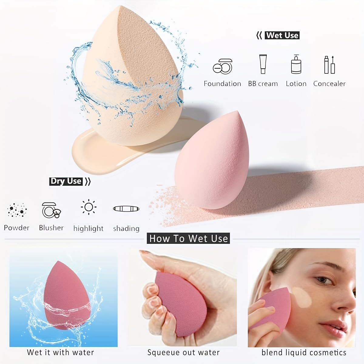 4 Pcs Makeup Sponges Blender Set Professional Beauty Sponge Foundation Blending Blender Beauty Sponge For Makeup Tool with Gift Box Latex-Free Dry Wet Use Foundation Cosmetic Makeup Accessories