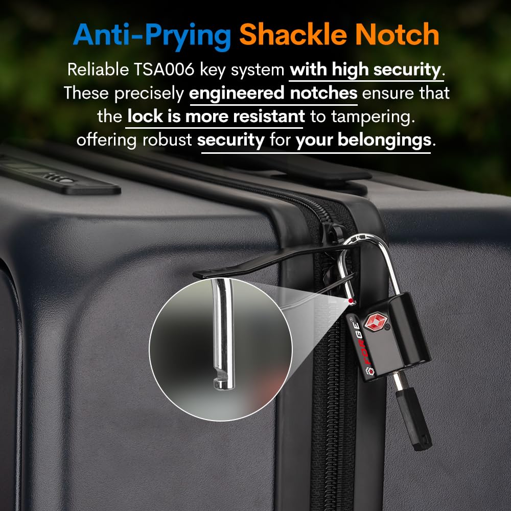 Forge 1'' Wide 1.8'' Tall, TSA Approved Luggage Locks: Key Locks for Travel. Ultra Secure Dimple Key Travel Locks Alloy Body Luggage Locks. Black 2 Pack.