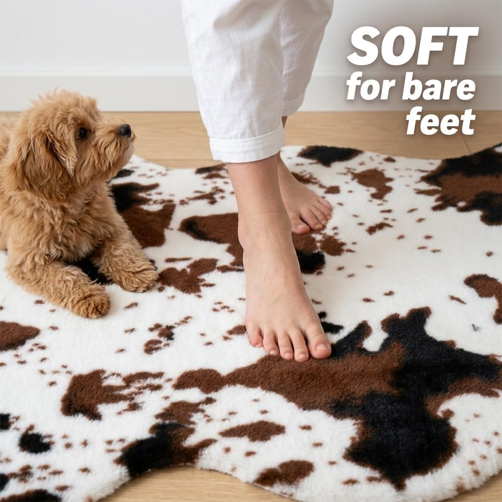2'6"x3'7" (75x110cm) Cow Print Rug, Faux Fur Cowhide Area Rug for Living Room, Bedroom,Nursery Decor, Western Farmhouse