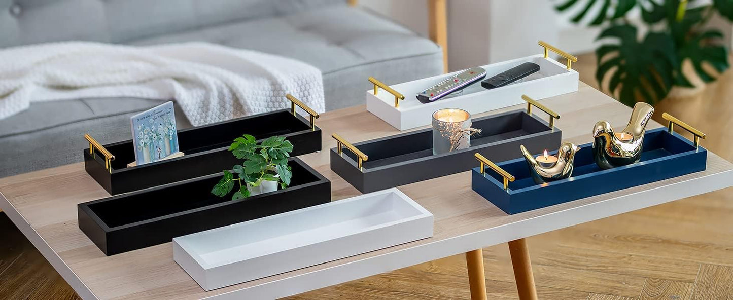 Hanobe Rectangle Long Narrow Tray: Decorative Trays Rectangular Candle Holder Trays for Home Decor White Centerpiece