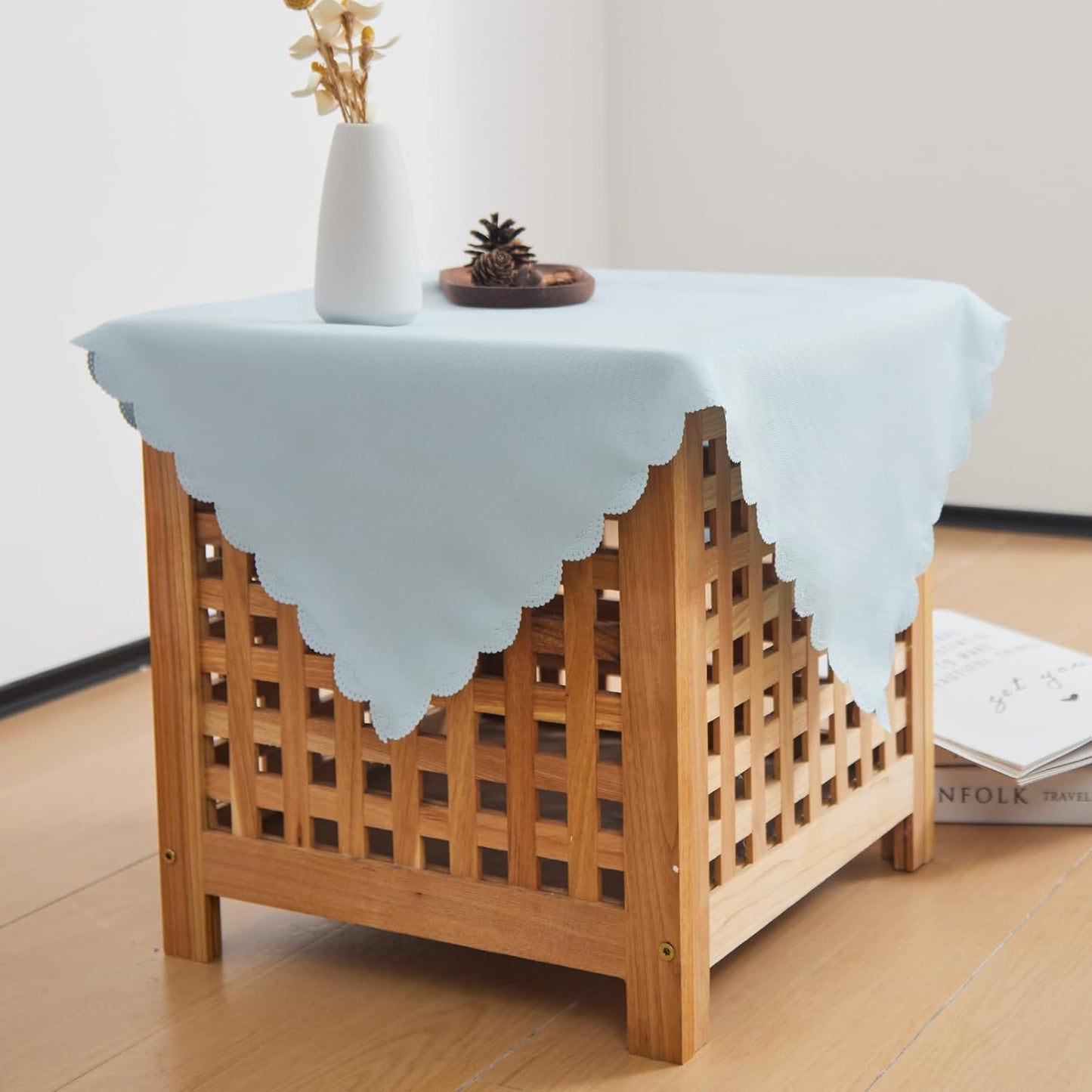 24 24 Inch Small Square Light Blue Tablecloth x Polyester Fabric Washable Table Cover Decorative Wrinkle Resistant