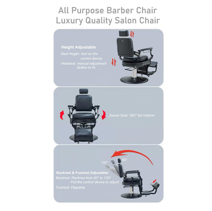 McDooFly Barber Chair Heavy Duty 700 lbs - Salon Chair for Hair Stylist - Black Reclining Barber Chairs for Barbershop - Salon Tattoo Shampoo Beauty Massage Equipment