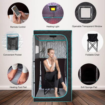 Smartmak Portable Infrared Sauna Box with 660nm Red Light Therapy Lamp for Home, Personal Indoor Full Body Dry Sauna Spa Tent, Relax Saunas with 6 Heaters, Heated Foot Pad, Remote, Chair, Blackgreen