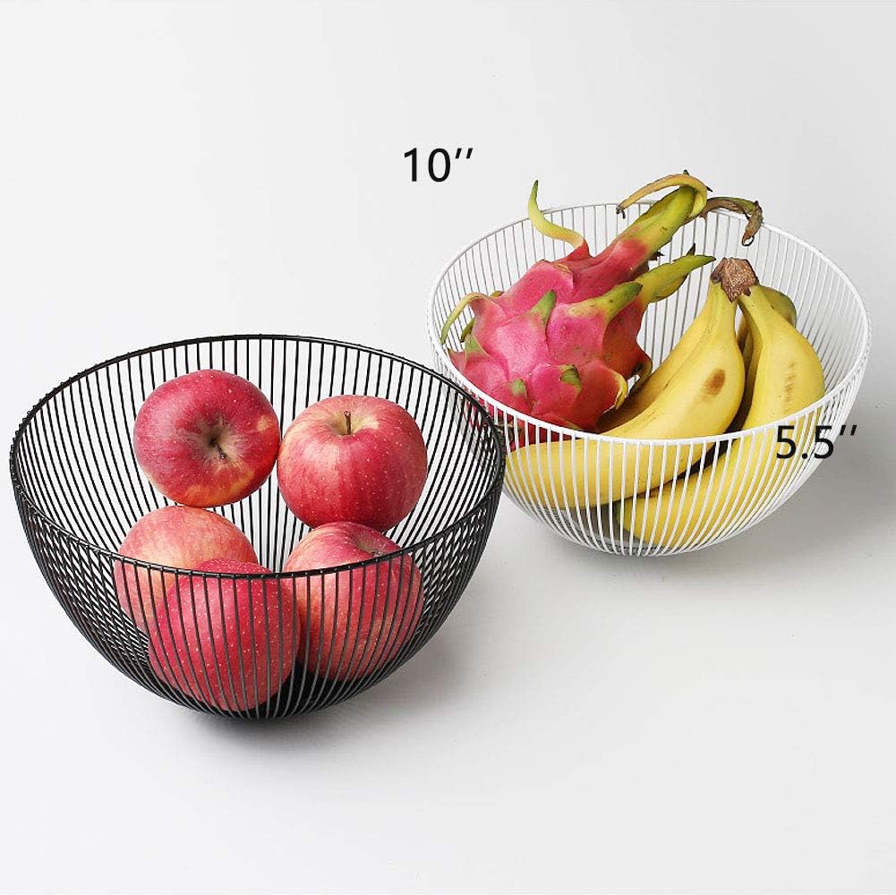 Wire Fruit Basket, Kitchen Fruit Bowl Stand, Metal Fruit Bowls for Counters (Black, Round)