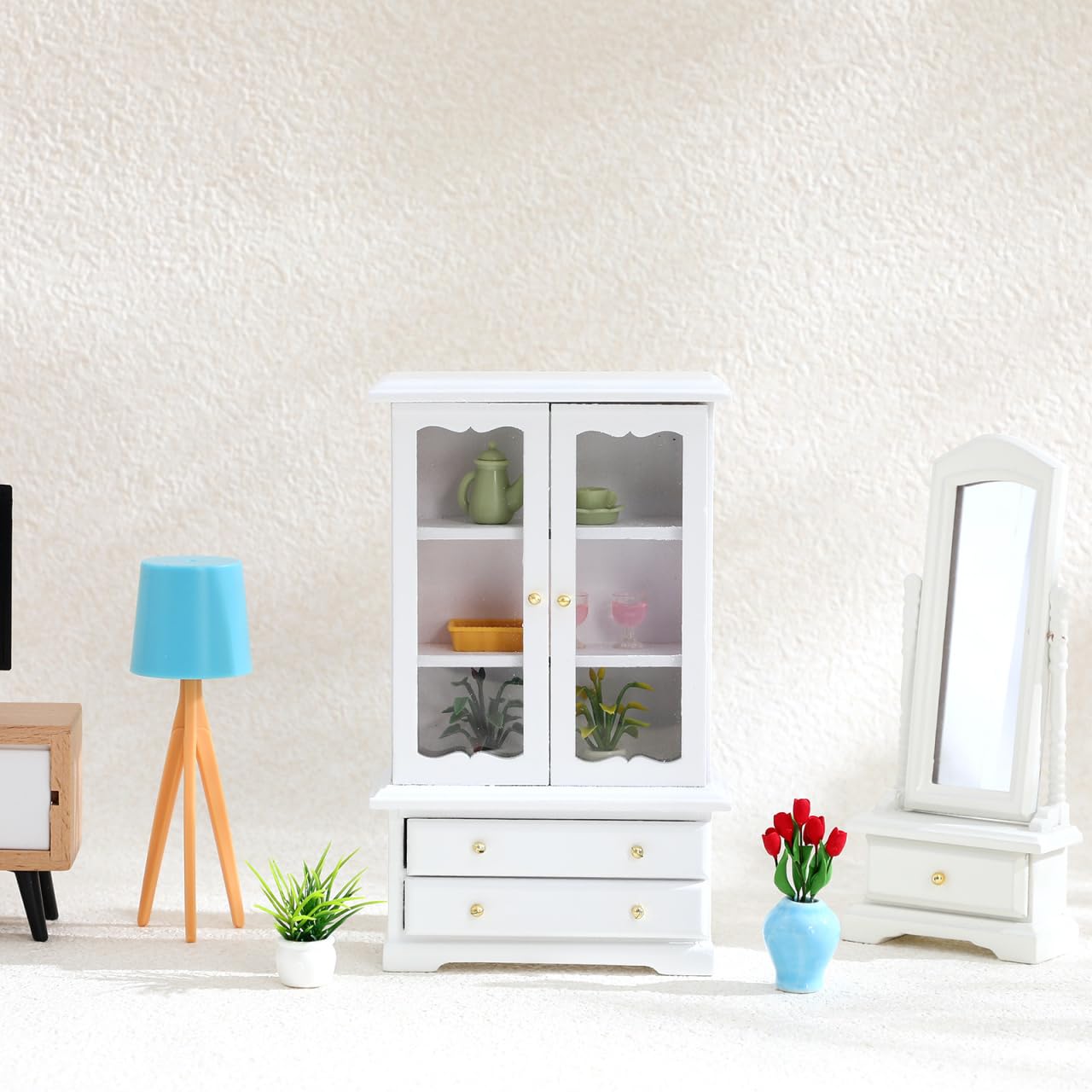 NUOBESTY Miniature Wooden Bookcase 1 12 Scale Dollhouse Furniture Display Shelf with Large Storage for Mini House Decor and Collectibles