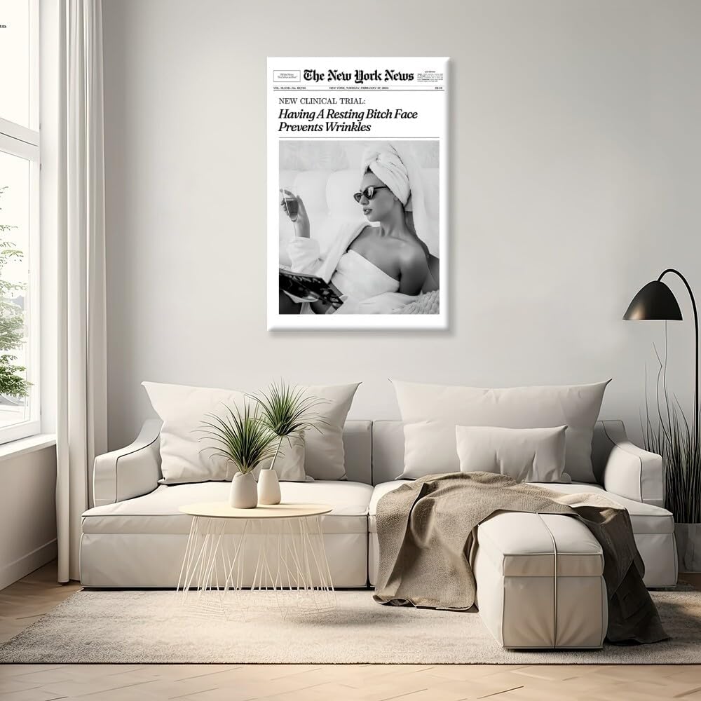 Generic 8x12inch style-2 Framed Hot Girls Drinking Champagne New York News Trendy Newspaper Canvas Print Wall Art Bar