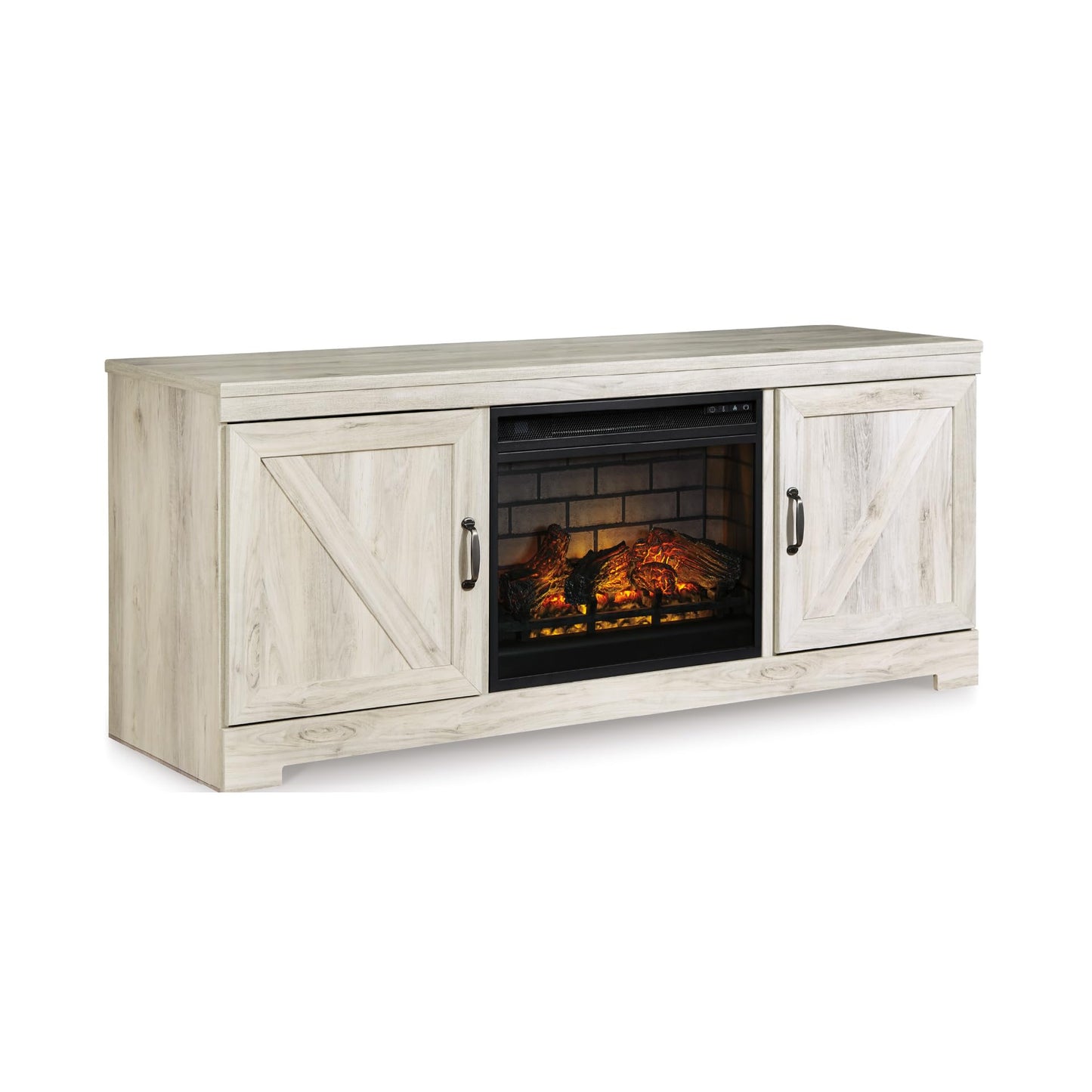 Signature Design by Ashley Bellaby Farmhouse 63" TV Stand with Electric Fireplace for TVs up to 72", Whitewash