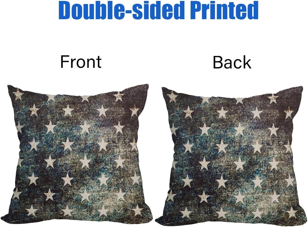 2 Pack Waterproof Outdoor Pillow Covers, 4th of July Vintage American Flag 18x18 Inch Throw Pillow Cases, Patriotic