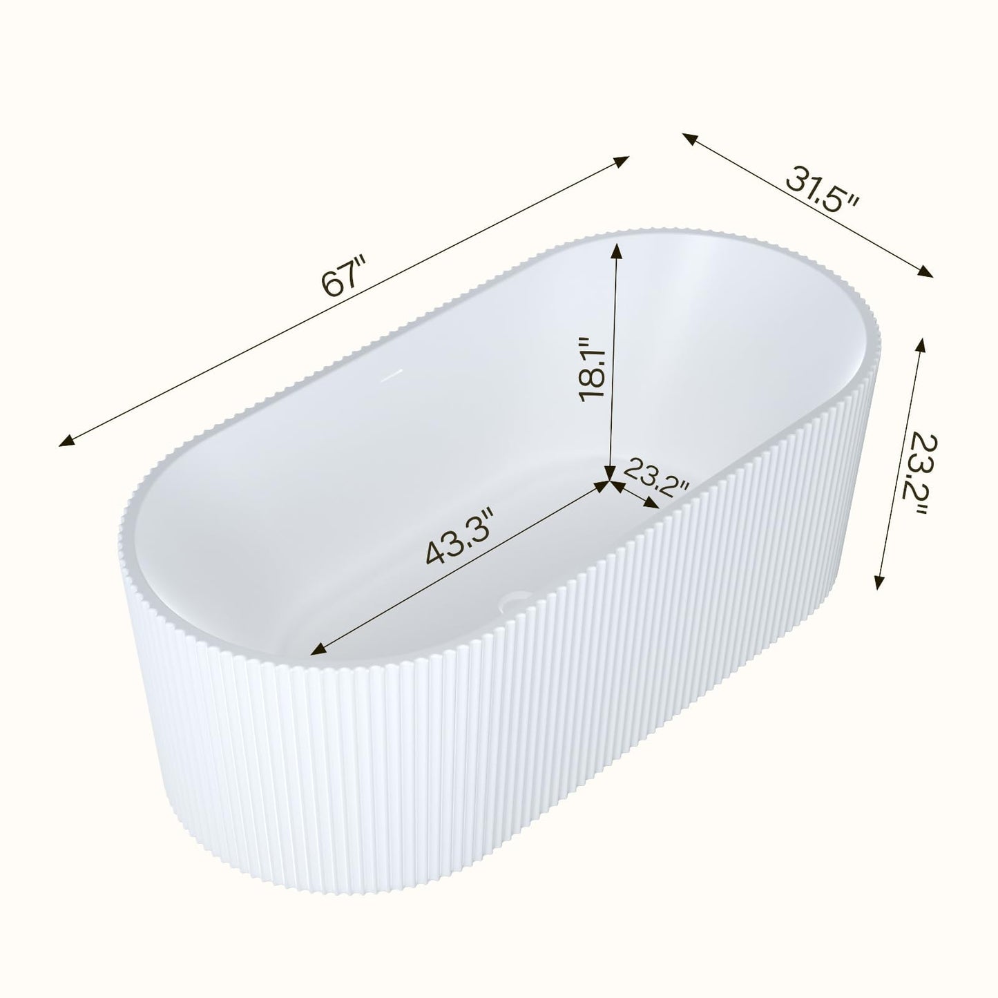 67" Acrylic Freestanding Bathtub, Modern Soaking Tub with Matte Drain and Overflow, Ergonomic Deep Design, Double-Walled Insulation, CUPC Certified, Easy Clean, Slip-Resistant, Gloss White