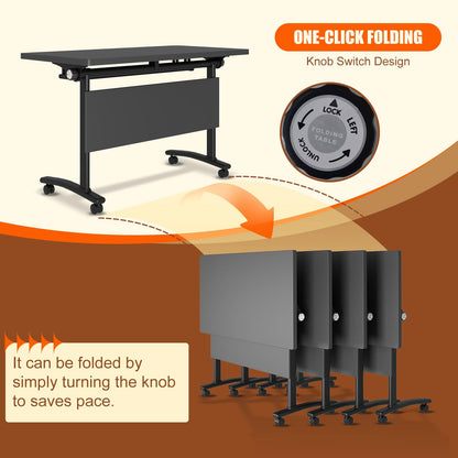 CUAOCEZ 8-Pack Modular Folding Conference Table with Wheels, 61" Flip Top Mobile Training Table, Heavy-Duty 550 lbs Capacity, Space-Saving Vertical Fold for Office Classroom & Seminar, Black